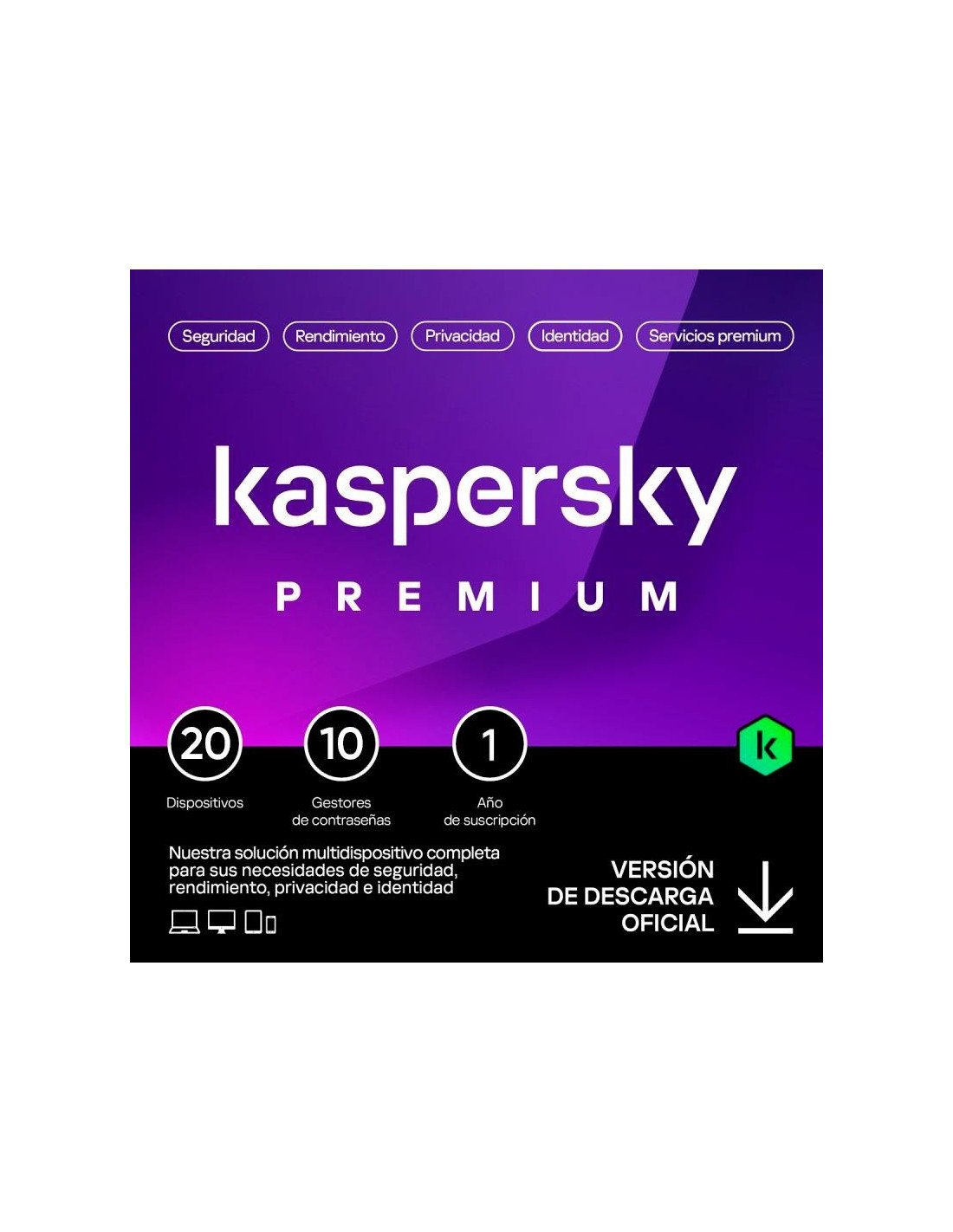 ANTIVIRUS KASPERSKY PREMIUM 1YEAR 20L PC/MAC/ANDROID/IOS L.ELECTRONICA