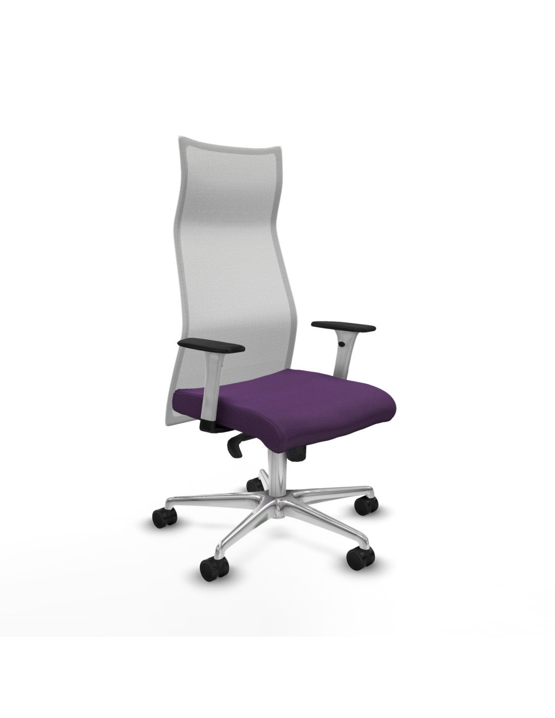 Piqueras y Crespo Albacete malla sincro malla blanca bali morado brazos blancos base aluminio ruedas 65 mm nailon