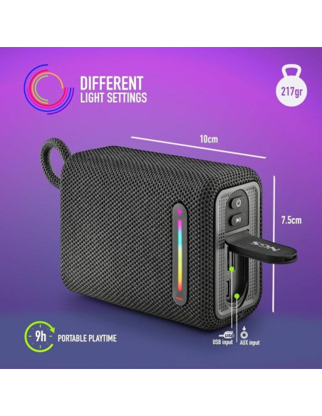 ALTAVOCES NGS ROLLER FURIA RGB PORTATIL WATERPROOF IPX6/BT/USB/AUX BLACK