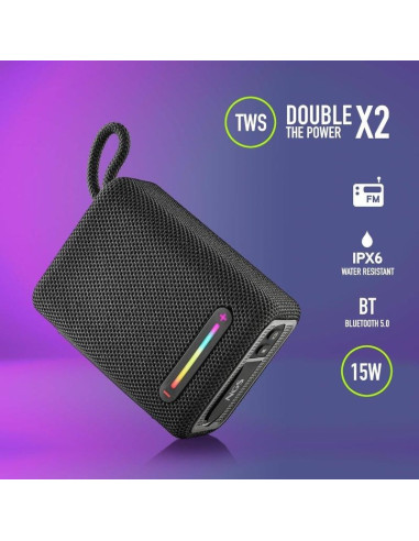 ALTAVOCES NGS ROLLER FURIA RGB PORTATIL WATERPROOF IPX6/BT/USB/AUX BLACK