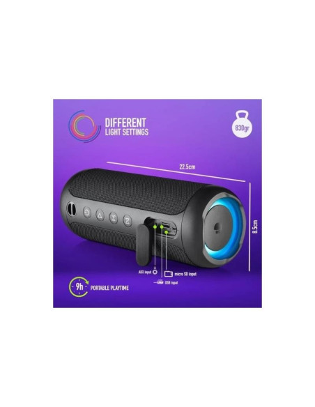 ALTAVOCES NGS ROLLER FURIA 3 RGB PORTATIL WATERPROOF 60W IPX7/BT/USB BLACK