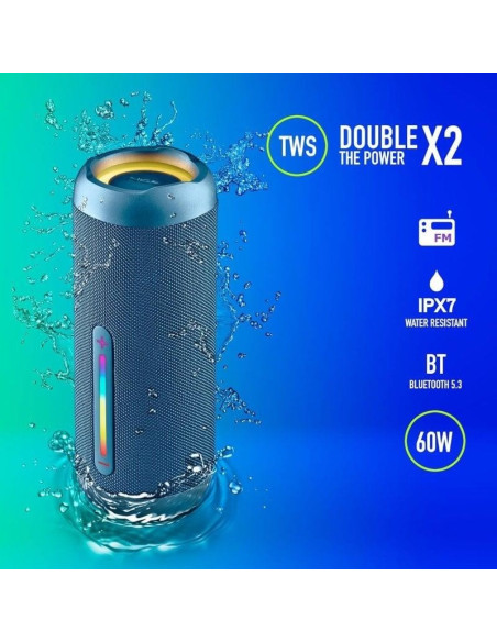 ALTAVOCES NGS ROLLER FURIA 3 RGB PORTATIL WATERPROOF 60W IPX7/BT/USB BLUE