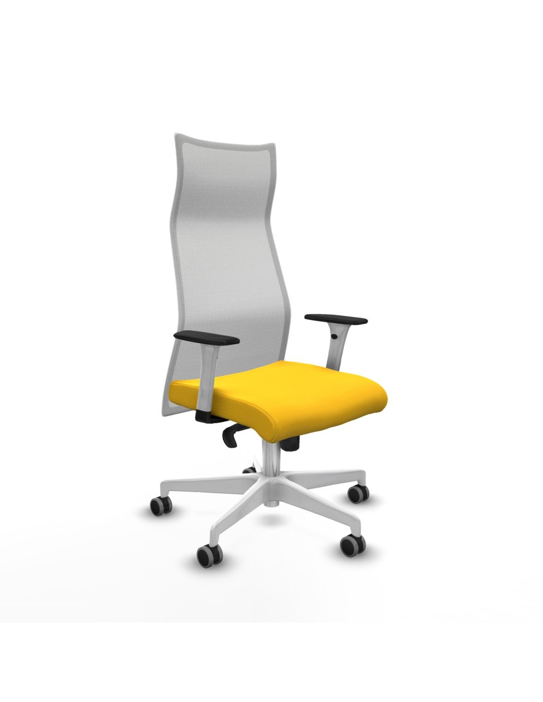 Piqueras y Crespo Albacete malla sincro malla blanca similpiel amarillo brazos blancos base blanca ruedas 65mm engomadas