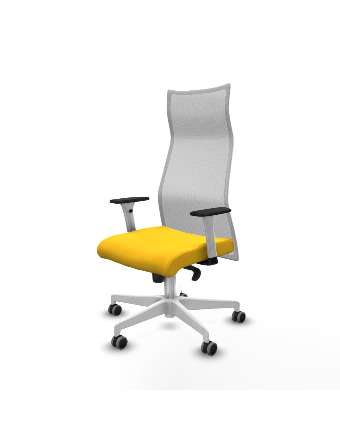 Piqueras y Crespo Albacete malla sincro malla blanca similpiel amarillo brazos blancos base blanca ruedas 65mm engomadas