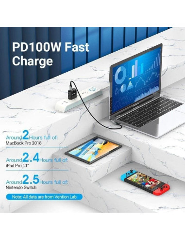 CABLE USB-C VENTION TIPO USB-C/M - USB-C/M ACODADO 5A 100W 1M