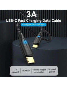 CABLE USB-C VENTION TIPO USB-C/M - USB-C/M 3A 60W LED 1M BLACK 2