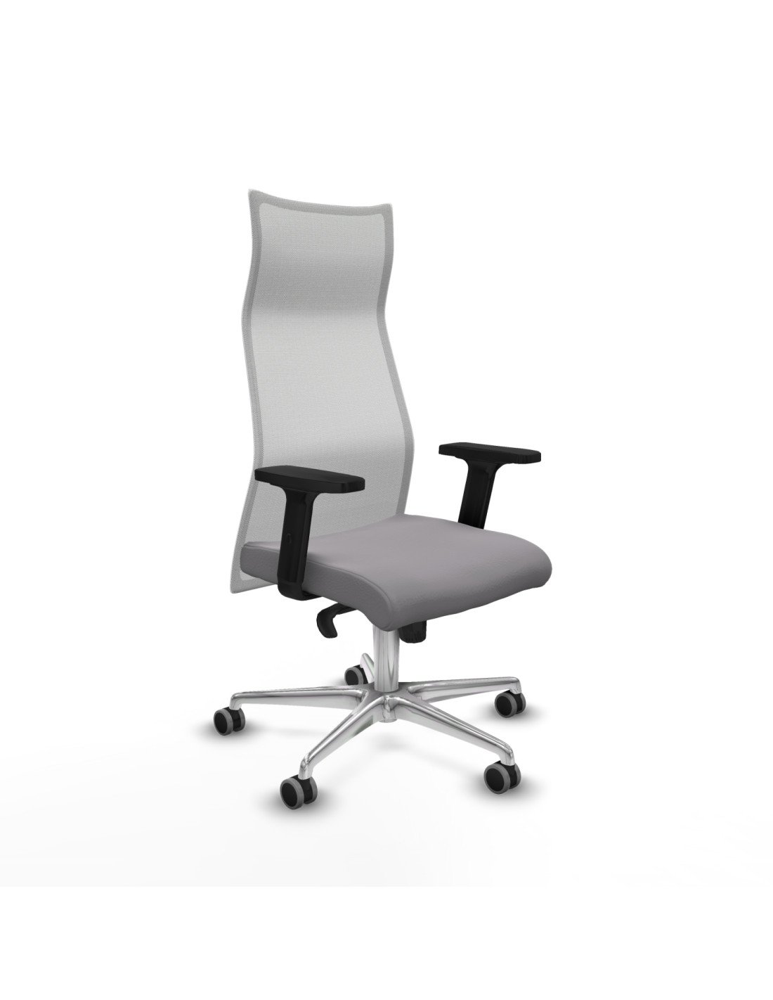 Piqueras y Crespo Albacete malla sincro malla blanca similpiel gris brazos 2D base aluminio ruedas 65mm engomadas