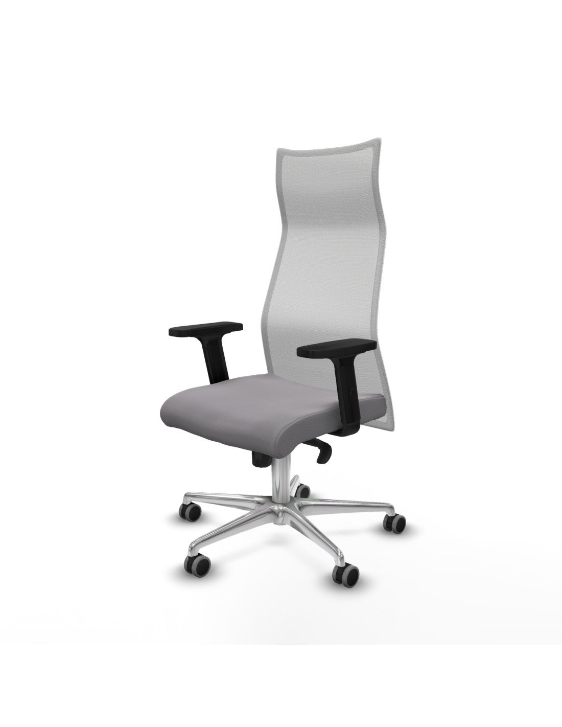 Piqueras y Crespo Albacete malla sincro malla blanca similpiel gris brazos 2D base aluminio ruedas 65mm engomadas