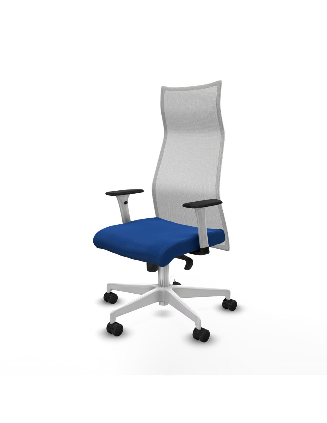 Piqueras y Crespo Albacete malla sincro malla blanca similpiel azul brazos blancos base blanca ruedas 65 mm nailon