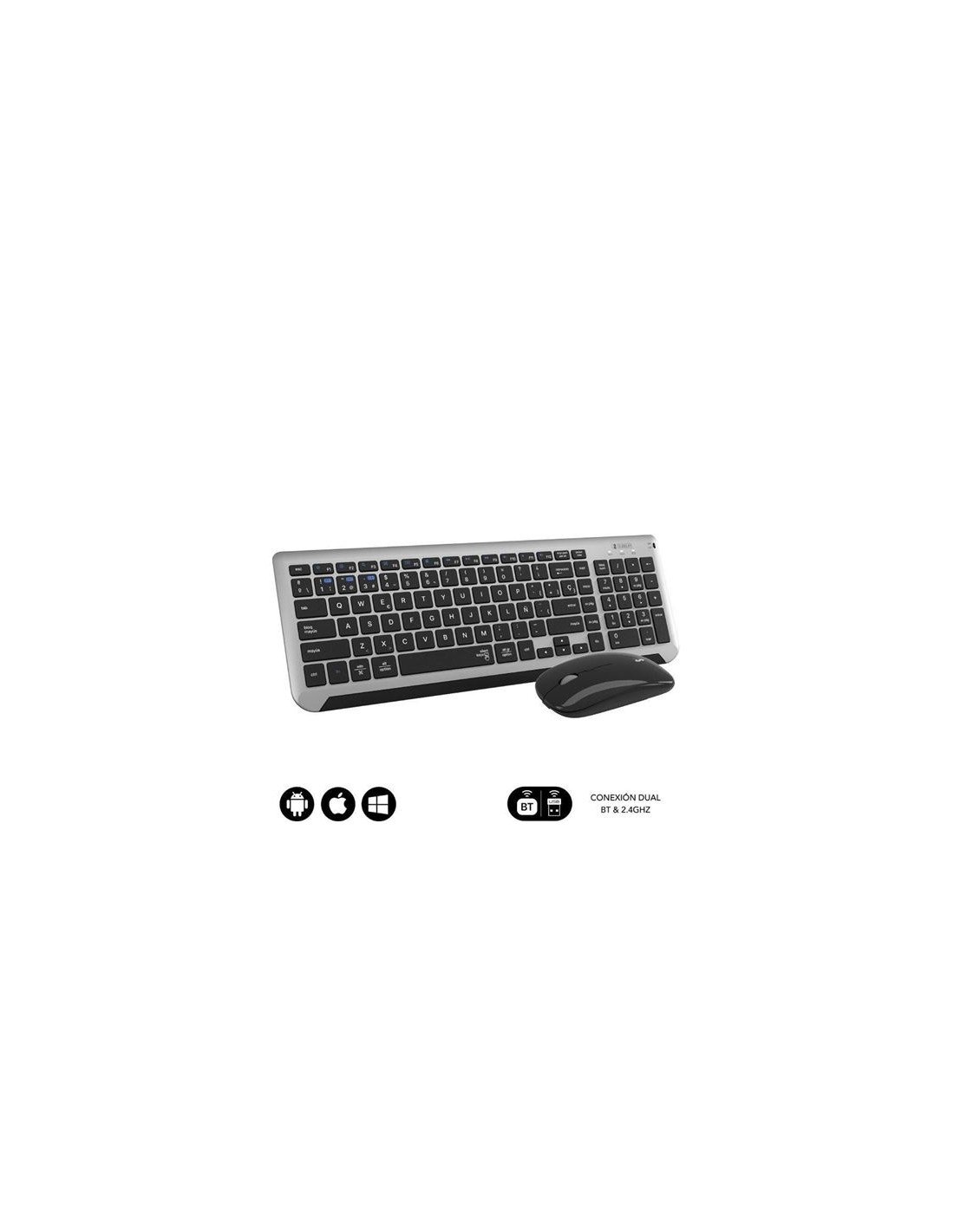 COMBO TECLADO Y RATON WIRELESS Y BLUETOOTH PRESTIGE EXTENDIDO NEGRO SUBBLIM