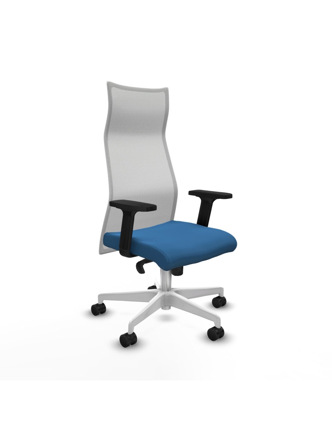 Piqueras y Crespo Albacete malla sincro malla blanca similpiel azul claro brazos 2D base blanca ruedas 65 mm nailon