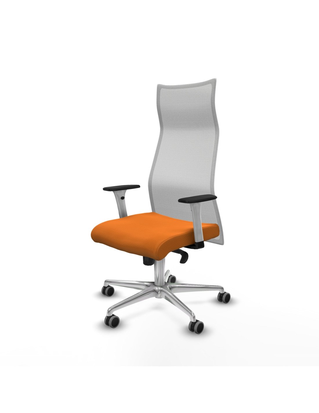 Piqueras y Crespo Albacete malla sincro malla blanca similpiel naranja brazos blancos base aluminio ruedas 65mm engomadas