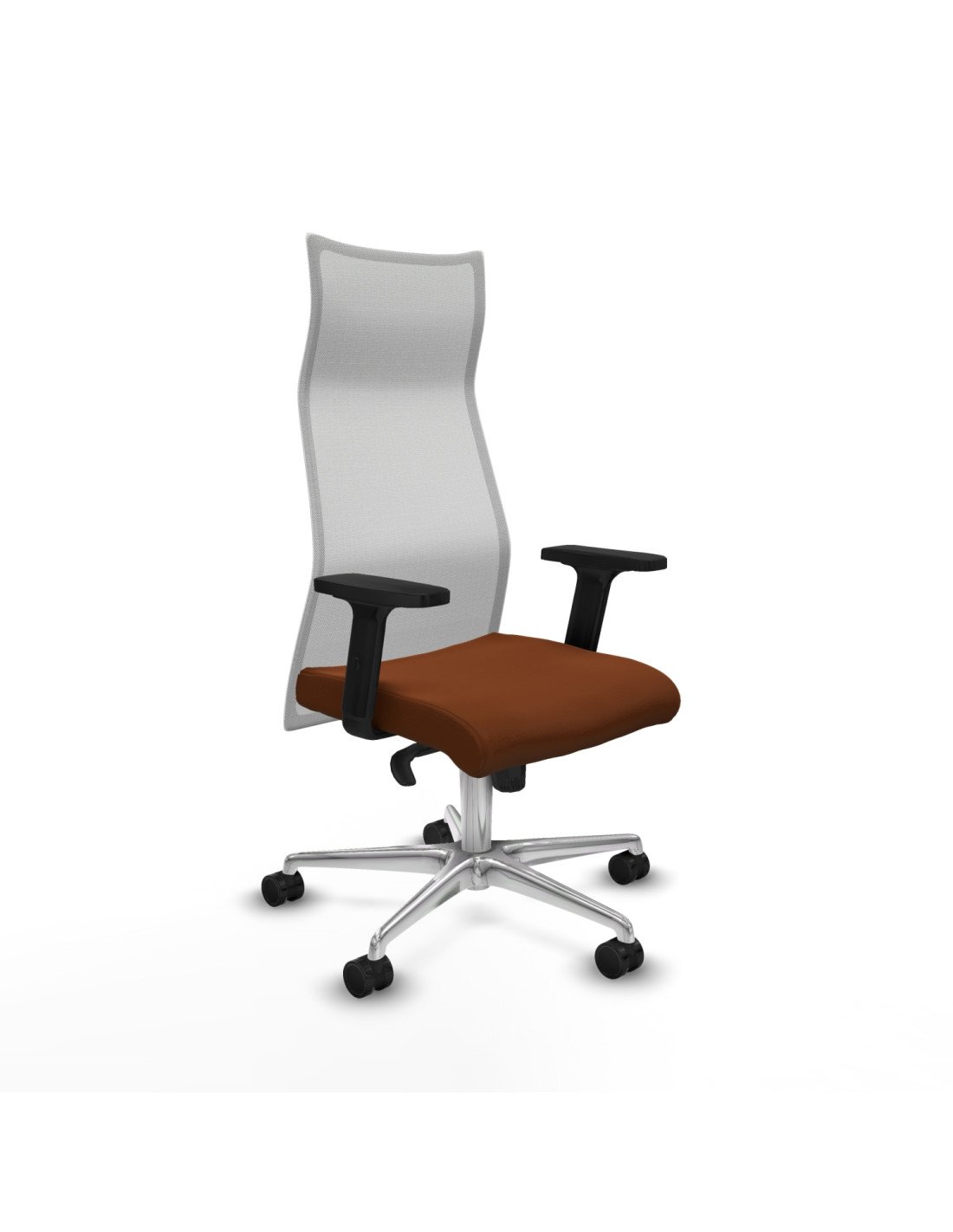 Piqueras y Crespo Albacete malla sincro malla blanca similpiel marr?n brazos 2D base aluminio ruedas 65 mm nailon