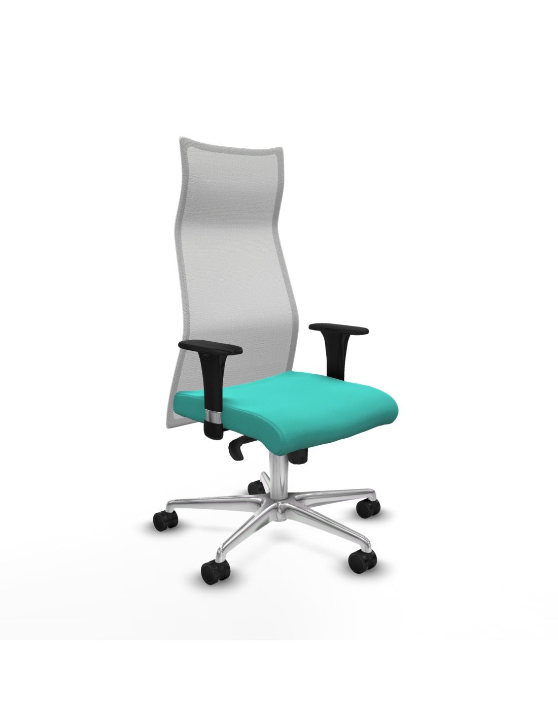 Piqueras y Crespo Albacete malla sincro malla blanca similpiel turquesa brazos 1D base aluminio ruedas 65 mm nailon