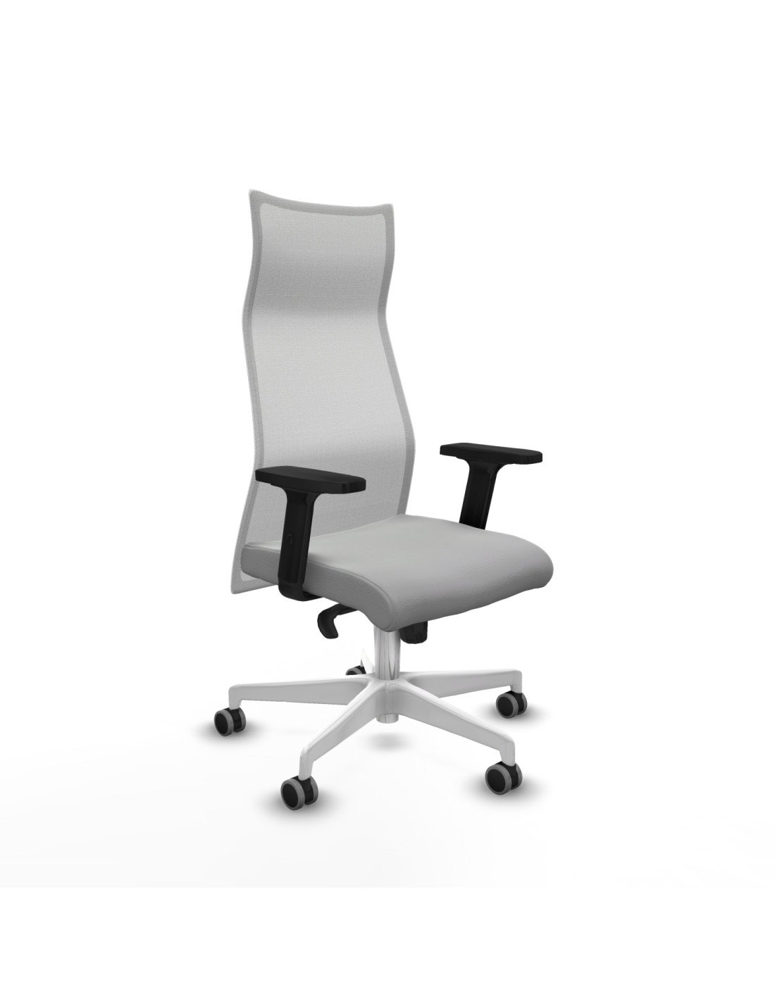 Piqueras y Crespo Albacete malla sincro malla blanca similpiel gris claro brazos 2D base blanca ruedas 65mm engomadas