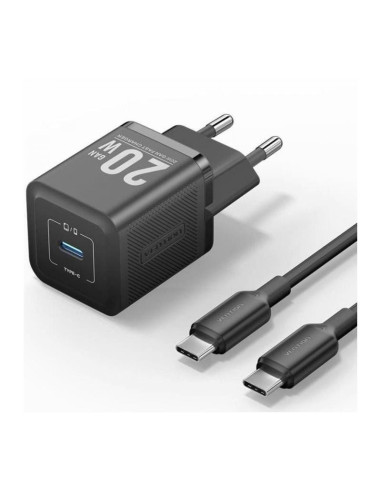 CARGADOR DE PARED VENTION GAN USB-C 20W BLACK + CABLE UCB-C 1M BLACK
