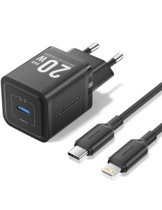 CARGADOR DE PARED VENTION GAN USB-C 20W BLACK + CABLE UCB-C - LIGHTNING 1M BLACK