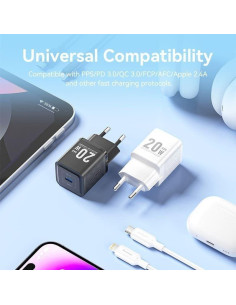 CARGADOR DE PARED VENTION GAN USB-C 20W BLACK + CABLE UCB-C - LIGHTNING 1M BLACK 2