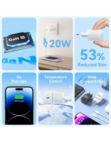 CARGADOR DE PARED VENTION GAN USB-C 20W BLACK + CABLE UCB-C - LIGHTNING 1M BLACK