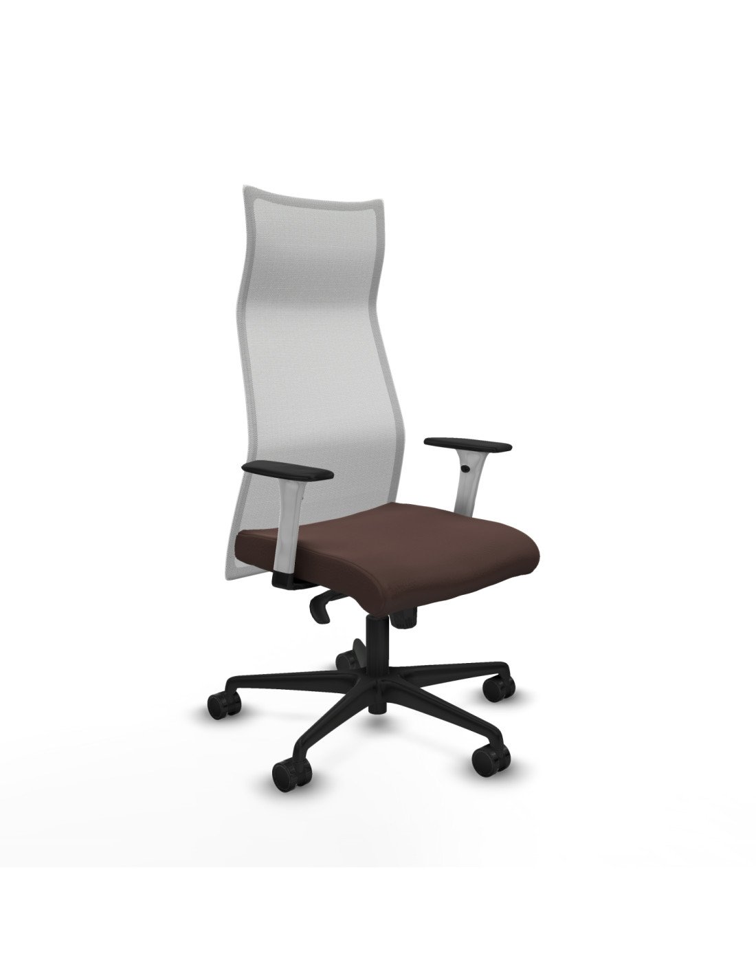 Piqueras y Crespo Albacete malla sincro malla blanca similpiel marr?n oscuro brazos blancos base nailon ruedas 65 mm nailon