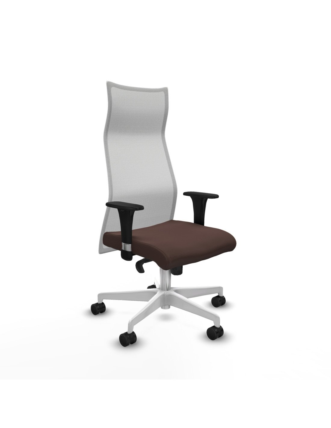 Piqueras y Crespo Albacete malla sincro malla blanca similpiel marr?n oscuro brazos 1D base blanca ruedas 65 mm nailon