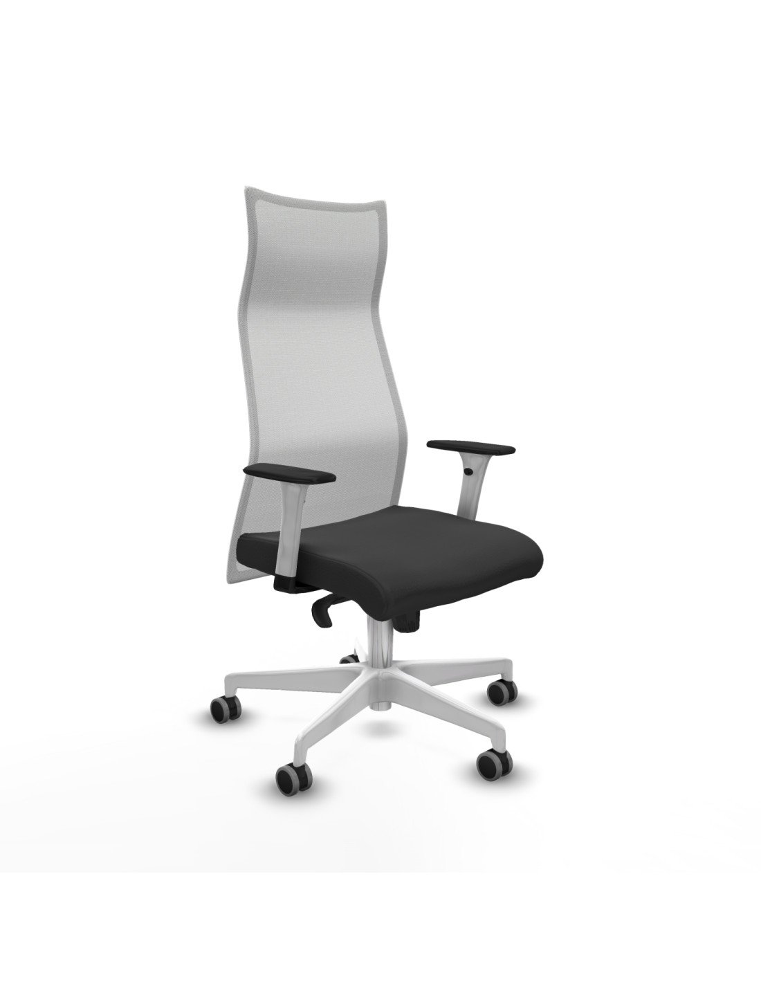 Piqueras y Crespo Albacete malla sincro malla blanca similpiel gris oscuro brazos blancos base blanca ruedas 65mm engomadas