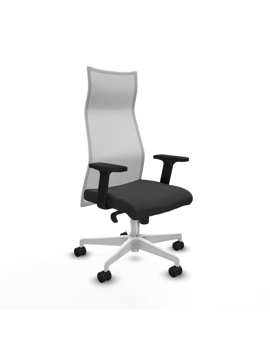 Piqueras y Crespo Albacete malla sincro malla blanca similpiel gris oscuro brazos 2D base blanca ruedas 65 mm nailon