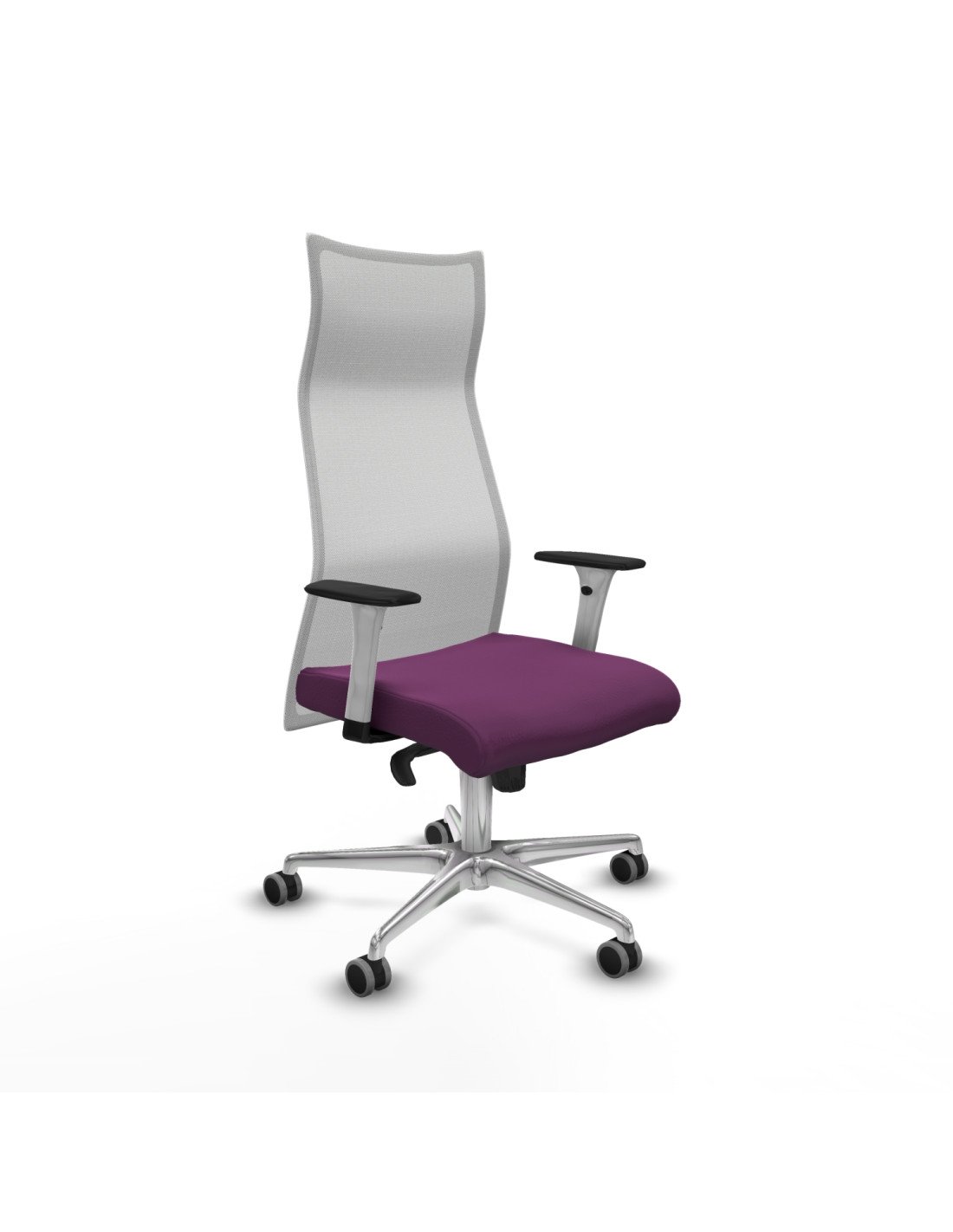 Piqueras y Crespo Albacete malla sincro malla blanca similpiel morado brazos blancos base aluminio ruedas 65mm engomadas