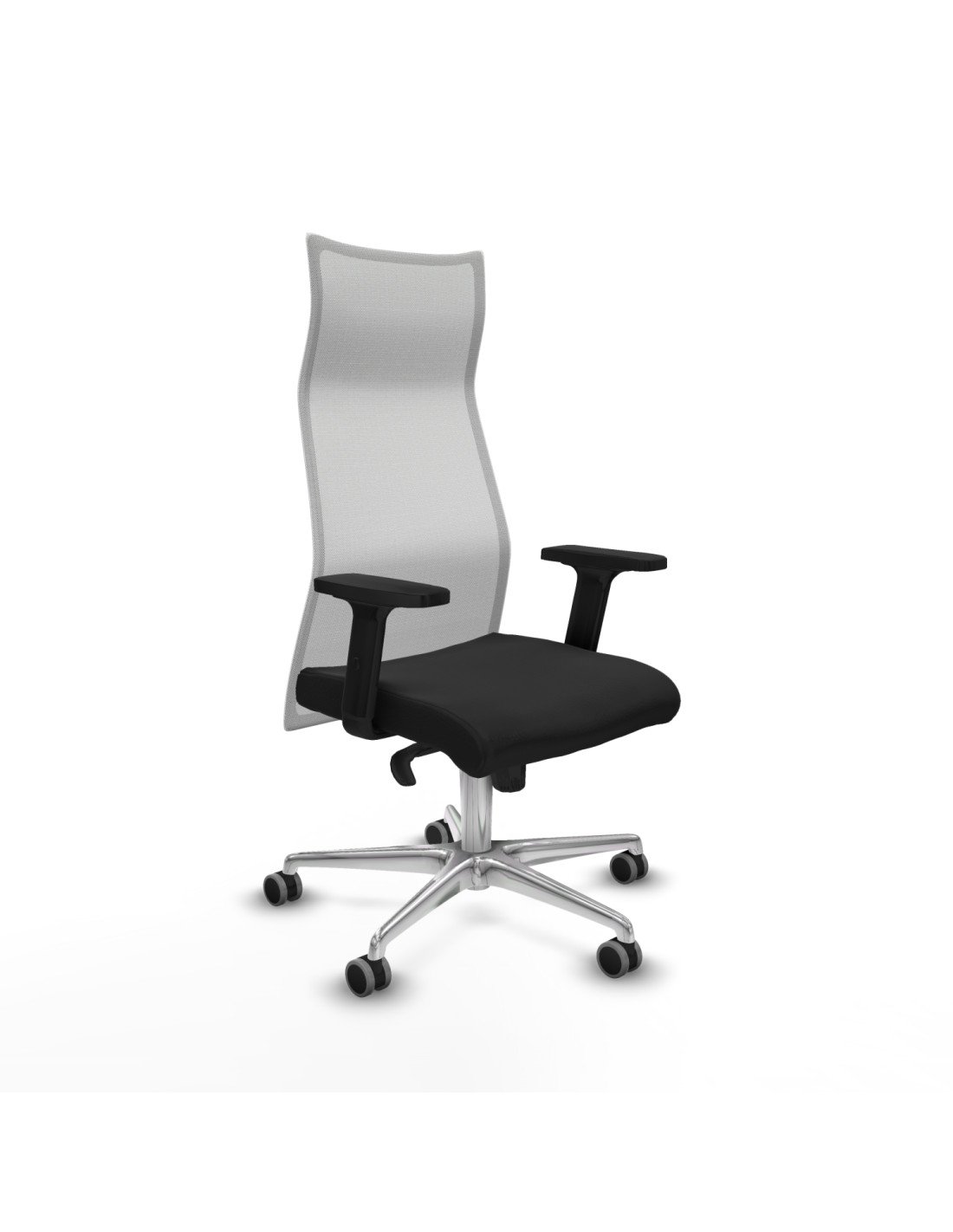 Piqueras y Crespo Albacete malla sincro malla blanca similpiel negro brazos 2D base aluminio ruedas 65mm engomadas