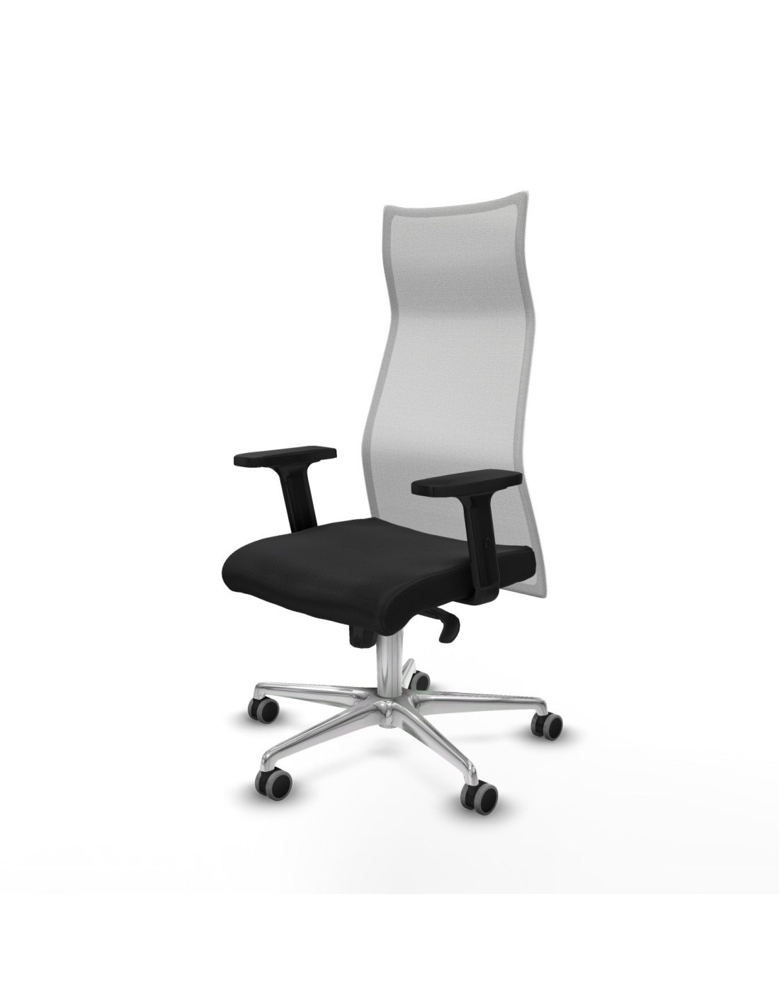 Piqueras y Crespo Albacete malla sincro malla blanca similpiel negro brazos 2D base aluminio ruedas 65mm engomadas