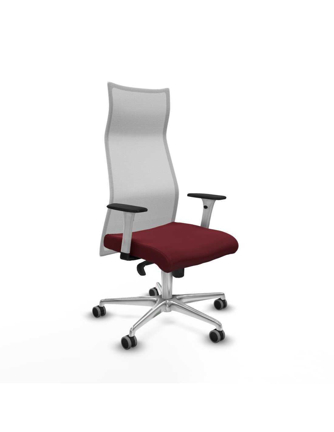 Piqueras y Crespo Albacete malla sincro malla blanca similpiel granate brazos blancos base aluminio ruedas 65mm engomadas