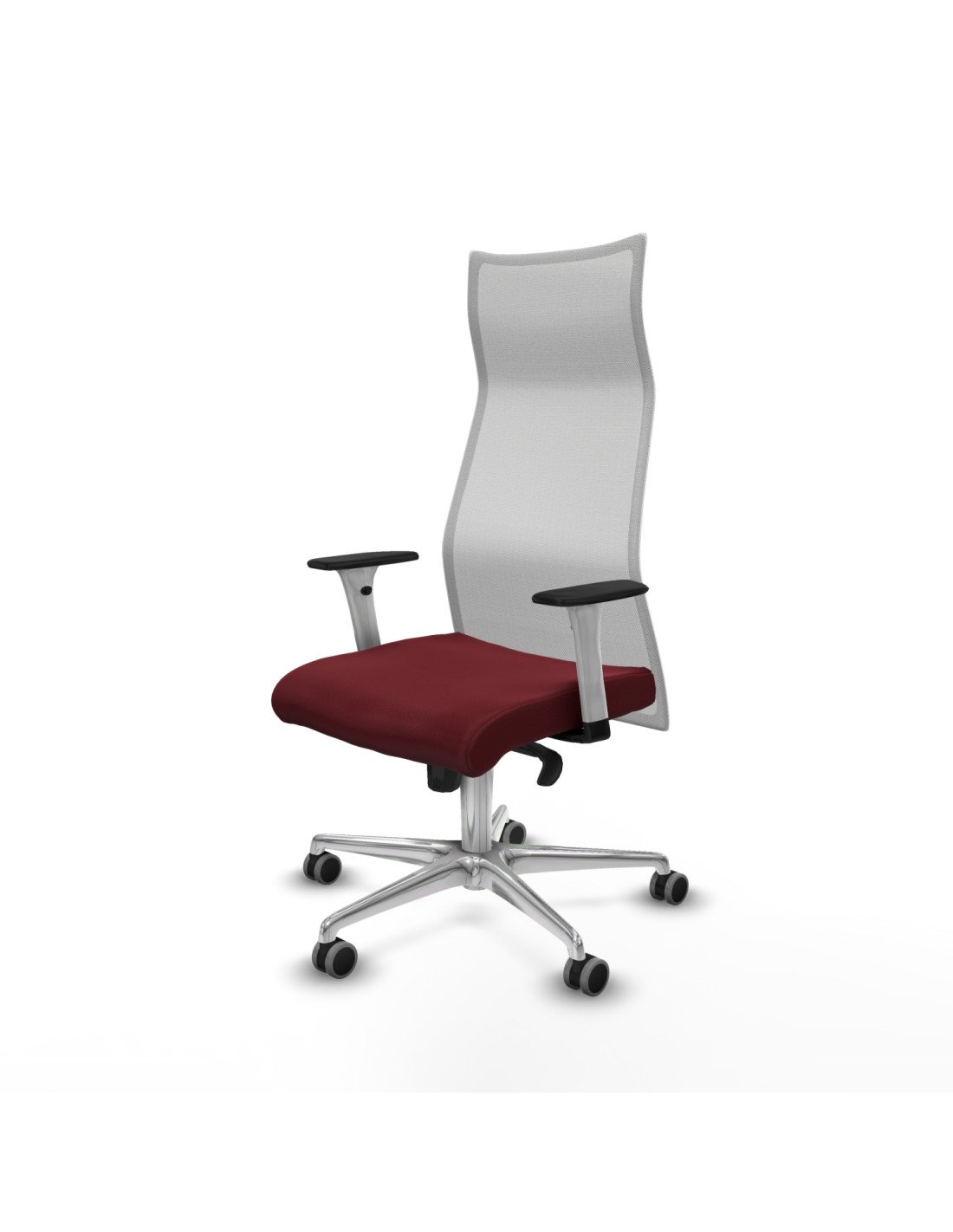 Piqueras y Crespo Albacete malla sincro malla blanca similpiel granate brazos blancos base aluminio ruedas 65mm engomadas