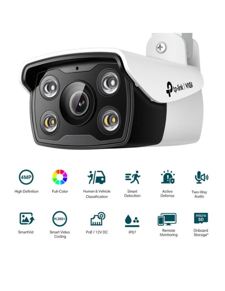 CAMARA IP TP-LINK VIGI BULLET EXTERIOR MICROSD 4MP 4MM IR 30M IP67 POE
