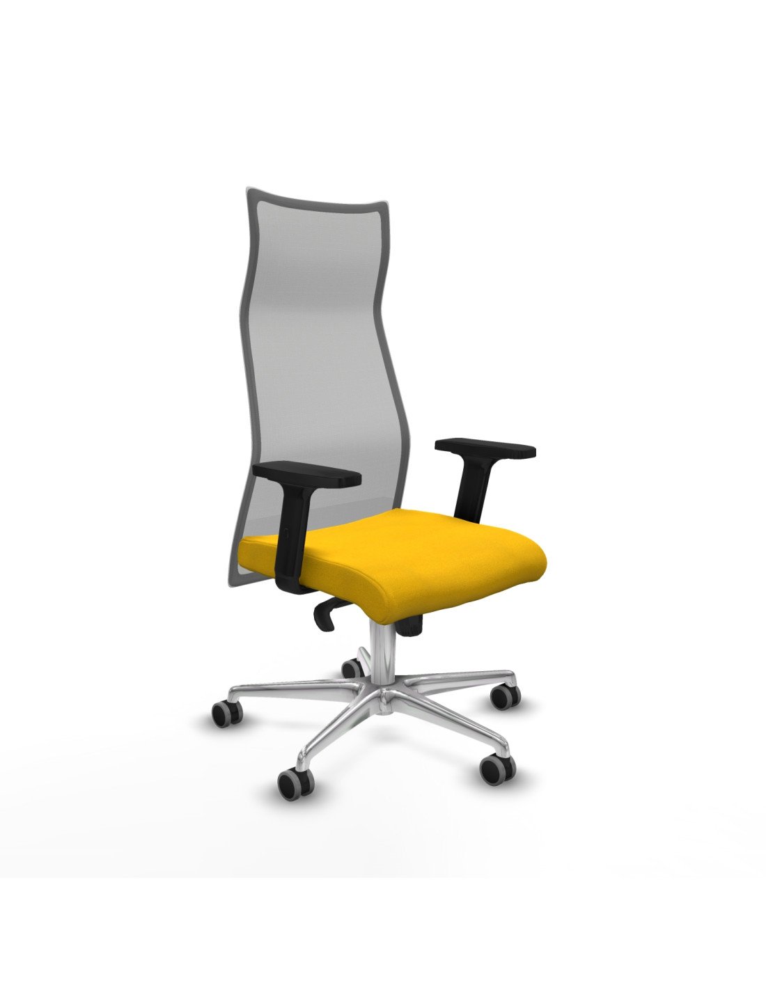 Piqueras y Crespo Albacete malla sincro malla gris bali amarillo brazos 2D base aluminio ruedas 65mm engomadas