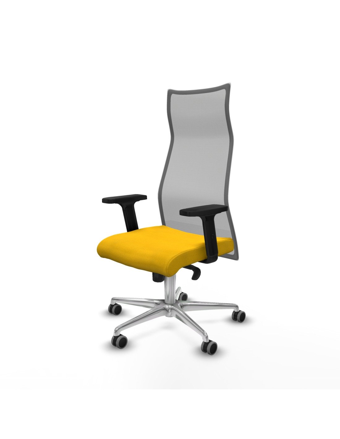 Piqueras y Crespo Albacete malla sincro malla gris bali amarillo brazos 2D base aluminio ruedas 65mm engomadas