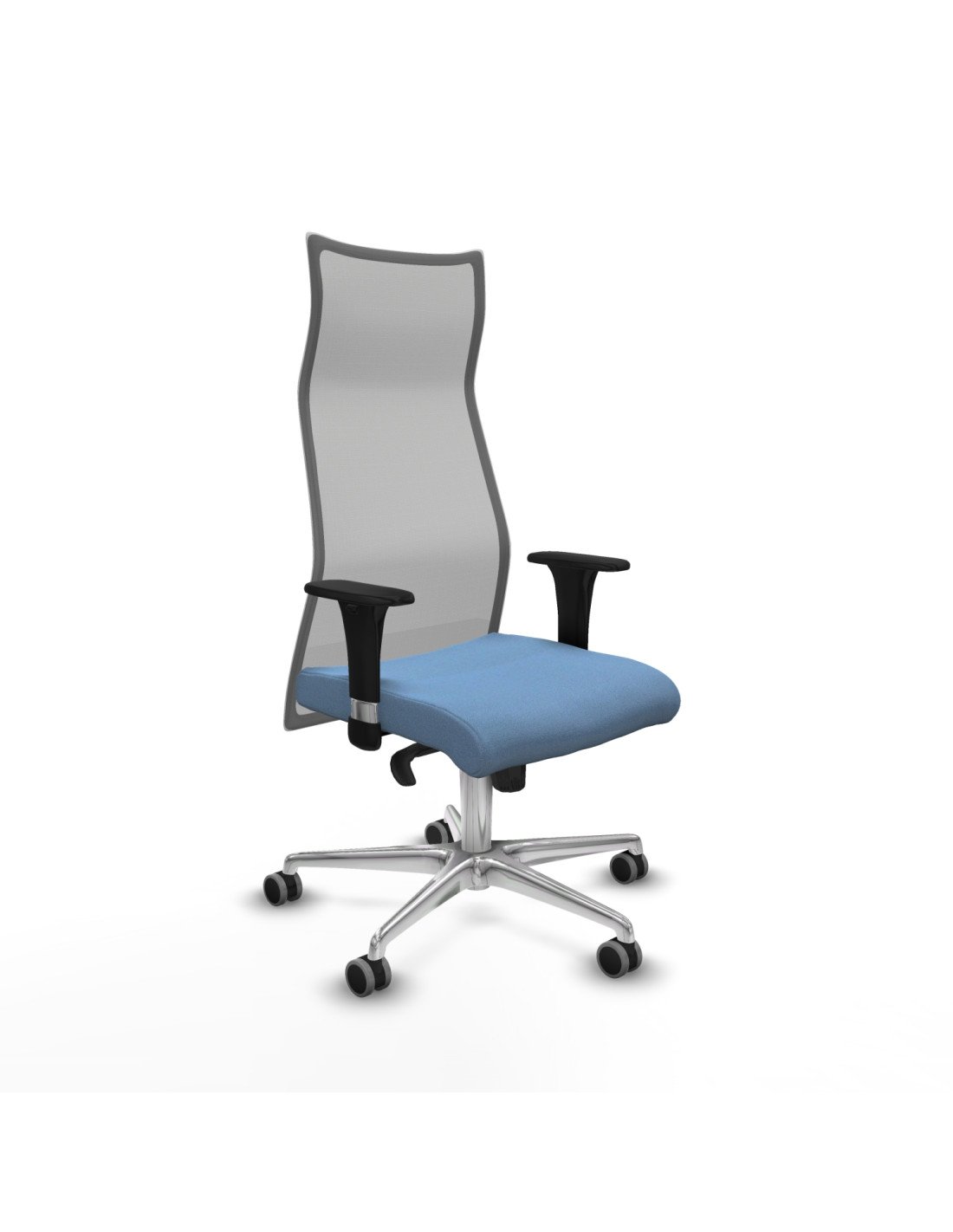 Piqueras y Crespo Albacete malla sincro malla gris bali azul cielo brazos 1D base aluminio ruedas 65mm engomadas