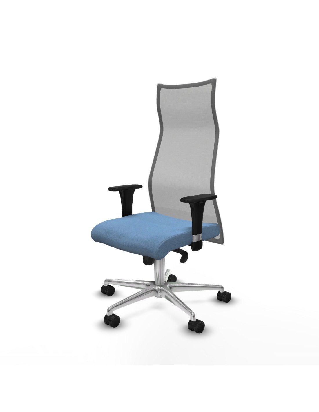 Piqueras y Crespo Albacete malla sincro malla gris bali azul cielo brazos 1D base aluminio ruedas 65 mm nailon