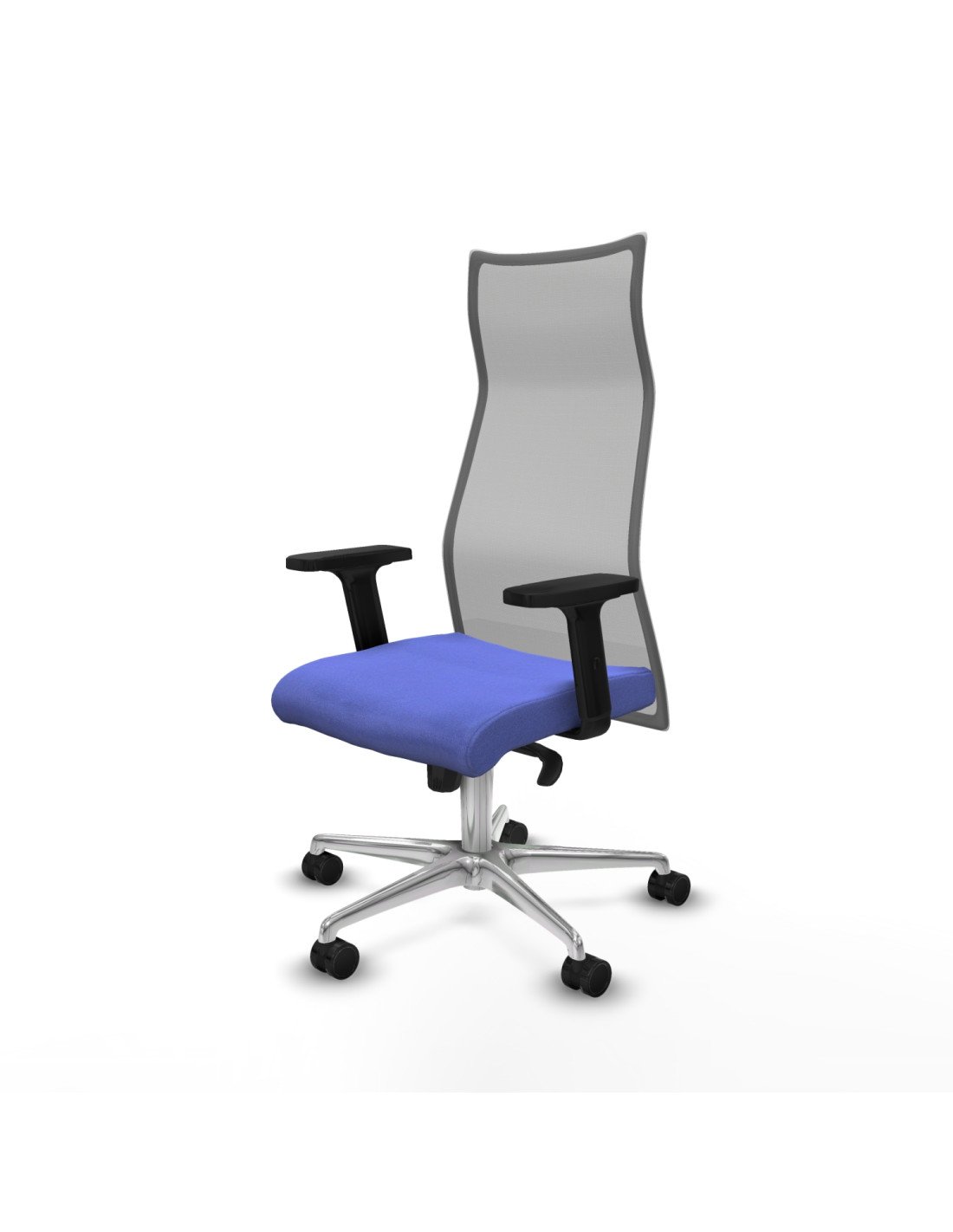 Piqueras y Crespo Albacete malla sincro malla gris bali azul claro brazos 2D base aluminio ruedas 65 mm nailon