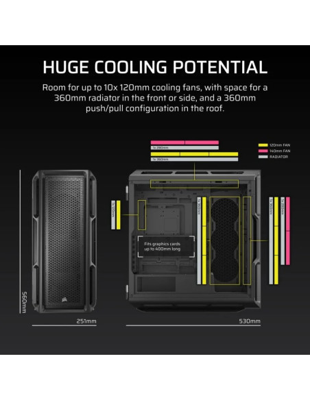 CAJA ORDENADOR GAMING CORSAIR 5000T CRISTAL TEMPLADO BLACK