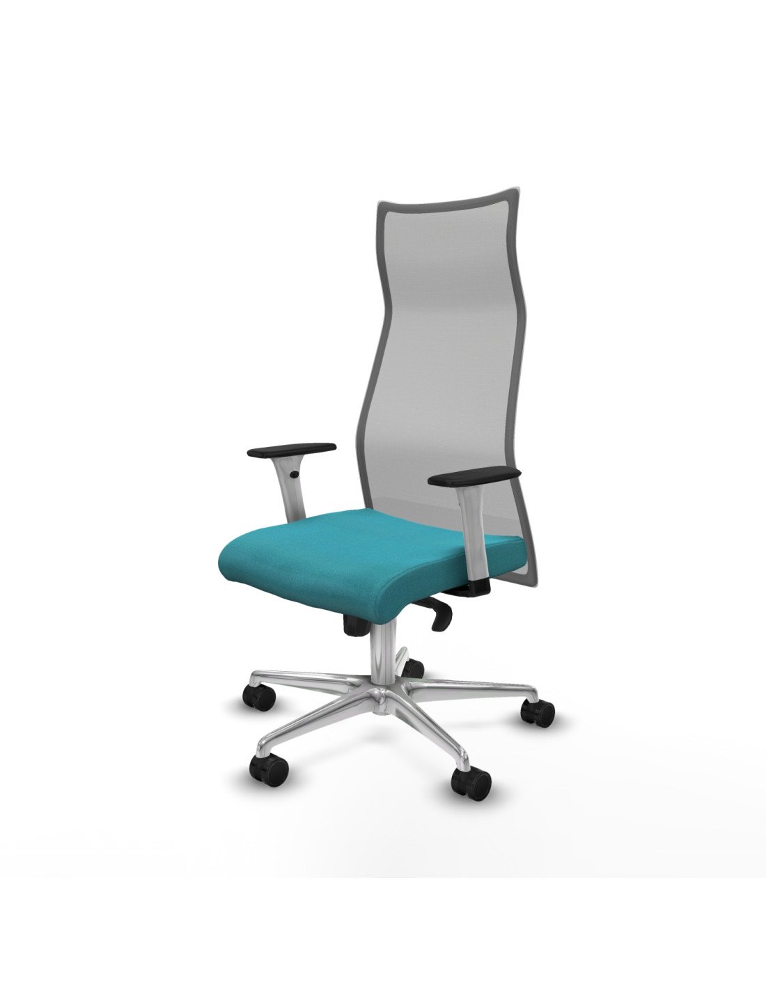 Piqueras y Crespo Albacete malla sincro malla gris bali turquesa brazos blancos base aluminio ruedas 65 mm nailon