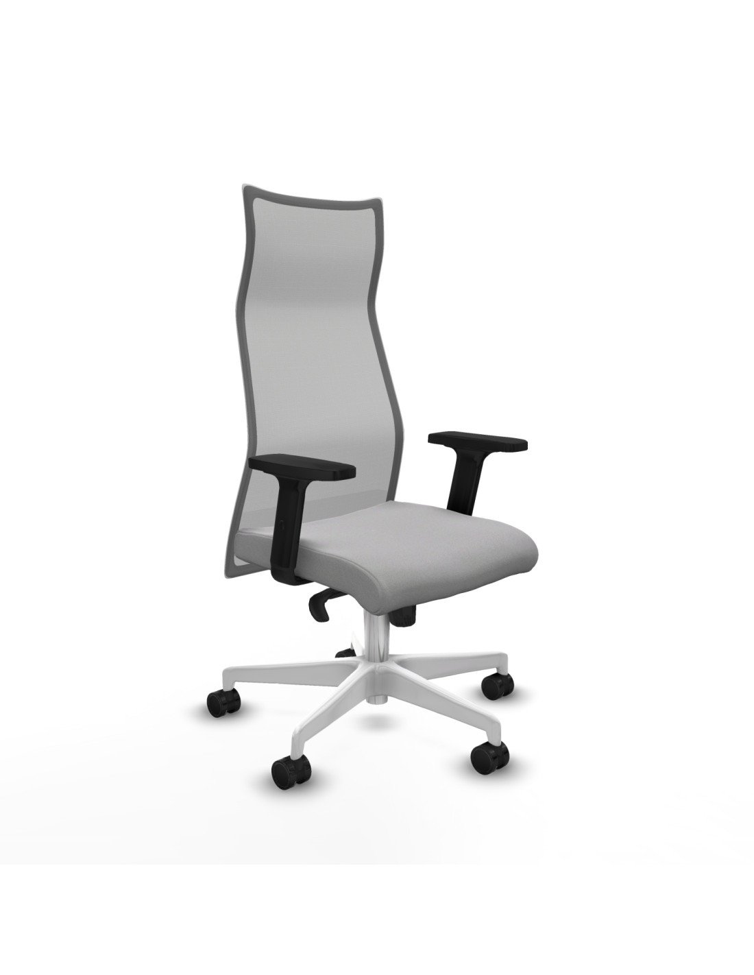 Piqueras y Crespo Albacete malla sincro malla gris bali gris claro brazos 2D base blanca ruedas 65 mm nailon