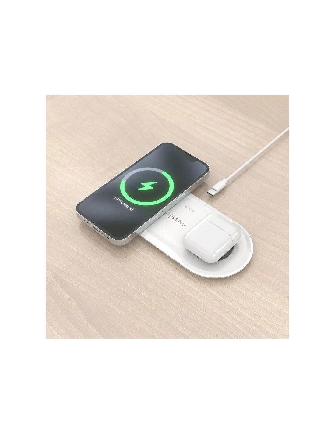 BASE DE CARGA AISENS WIRELESS SMARTPHONE/AURICULAR 15W USB-C WHITE