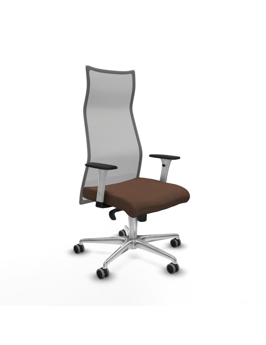 Piqueras y Crespo Albacete malla sincro malla gris bali marr?n oscuro brazos blancos base aluminio ruedas 65mm engomadas