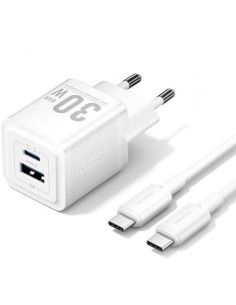 CARGADOR DE PARED VENTION GAN USB-C 30W WHITE + CABLE USB-C 1M WHITE