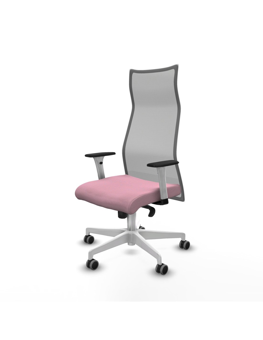 Piqueras y Crespo Albacete malla sincro malla gris bali rosa brazos blancos base blanca ruedas 65mm engomadas