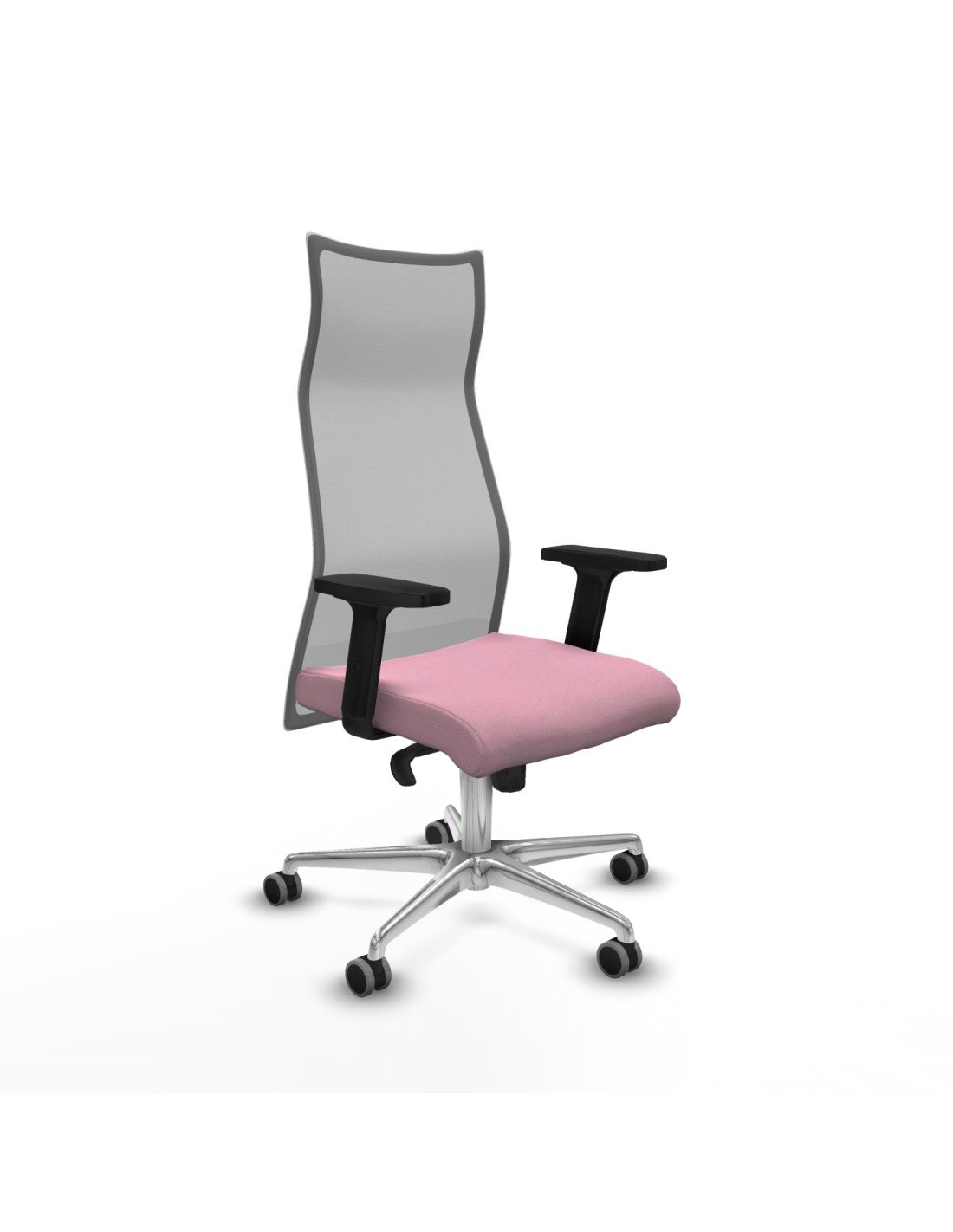 Piqueras y Crespo Albacete malla sincro malla gris bali rosa brazos 2D base aluminio ruedas 65mm engomadas