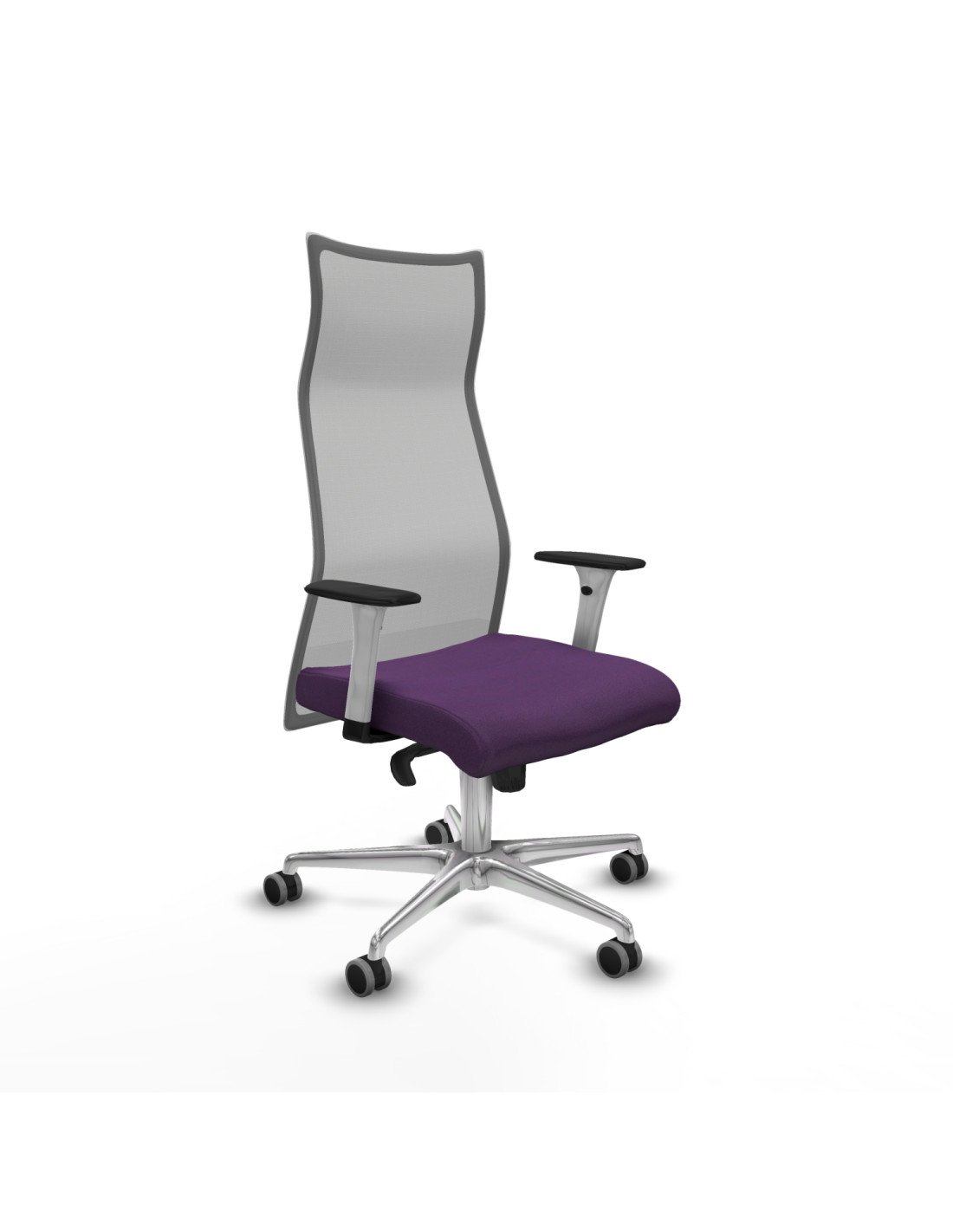 Piqueras y Crespo Albacete malla sincro malla gris bali morado brazos blancos base aluminio ruedas 65mm engomadas