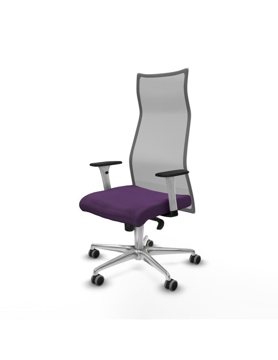 Piqueras y Crespo Albacete malla sincro malla gris bali morado brazos blancos base aluminio ruedas 65mm engomadas