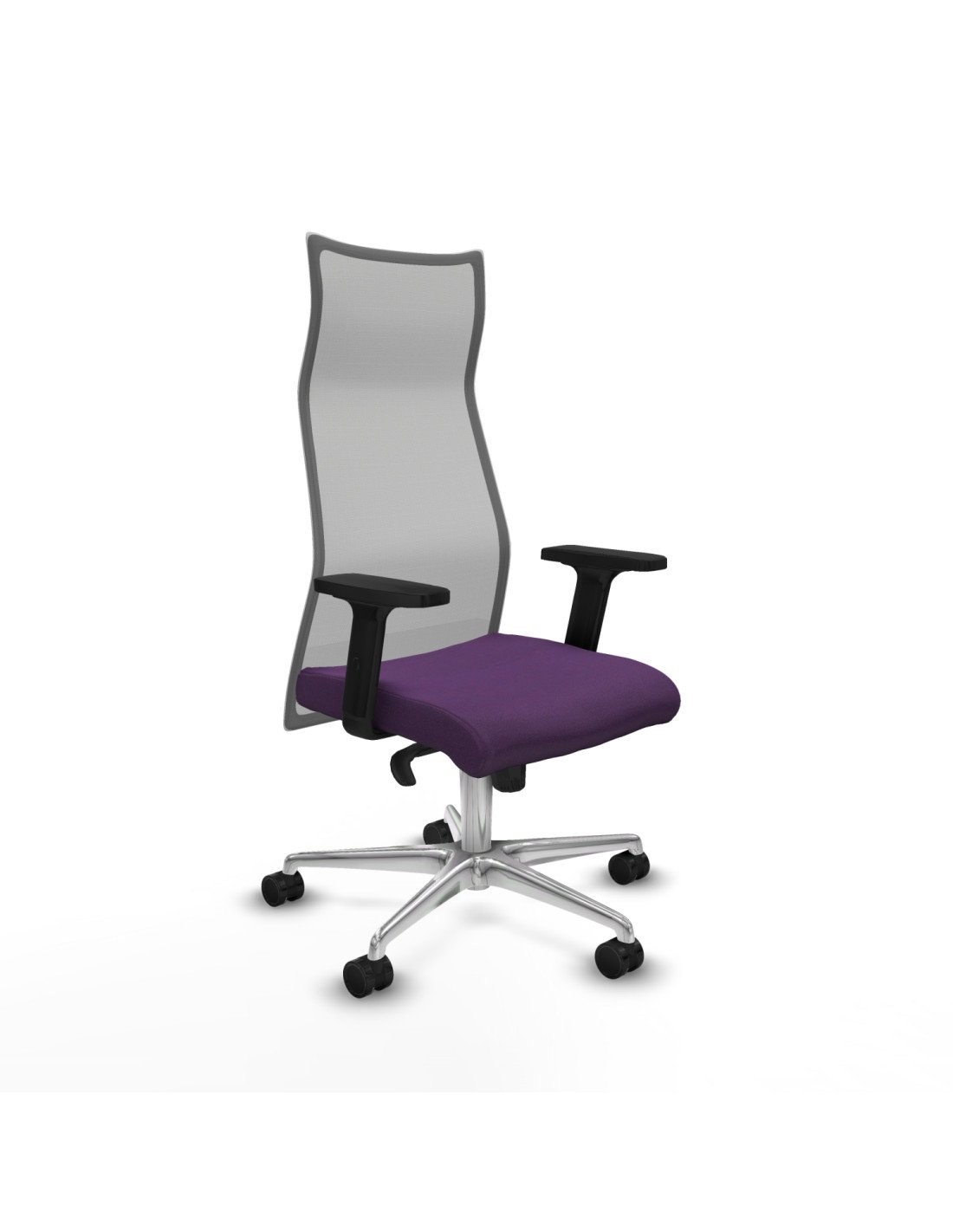 Piqueras y Crespo Albacete malla sincro malla gris bali morado brazos 2D base aluminio ruedas 65 mm nailon