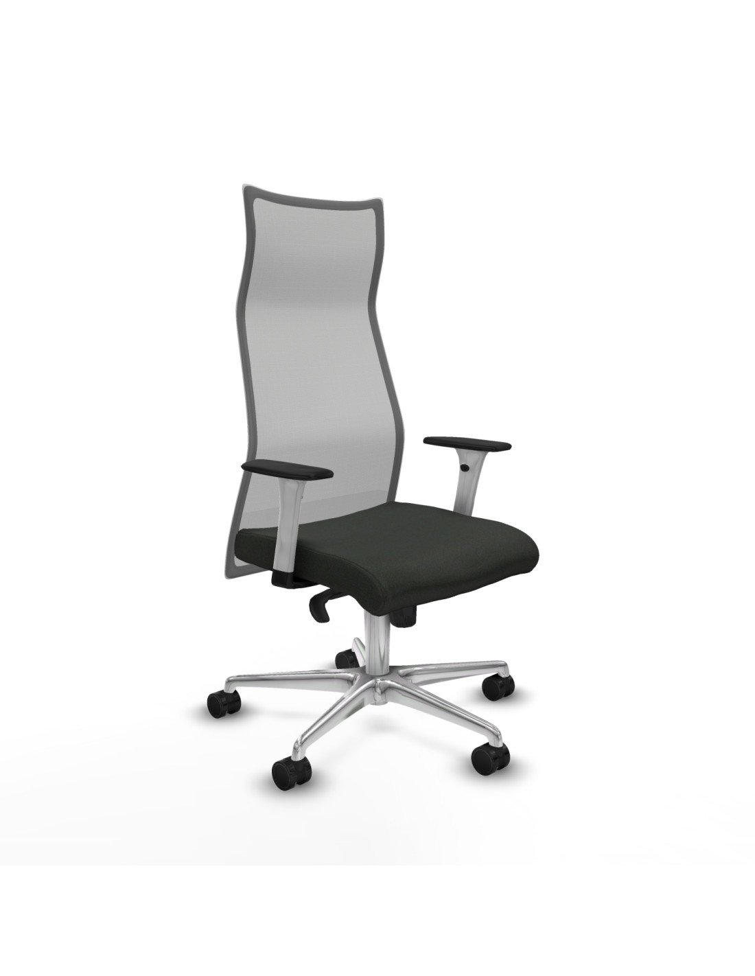 Piqueras y Crespo Albacete malla sincro malla gris bali negro brazos blancos base aluminio ruedas 65 mm nailon